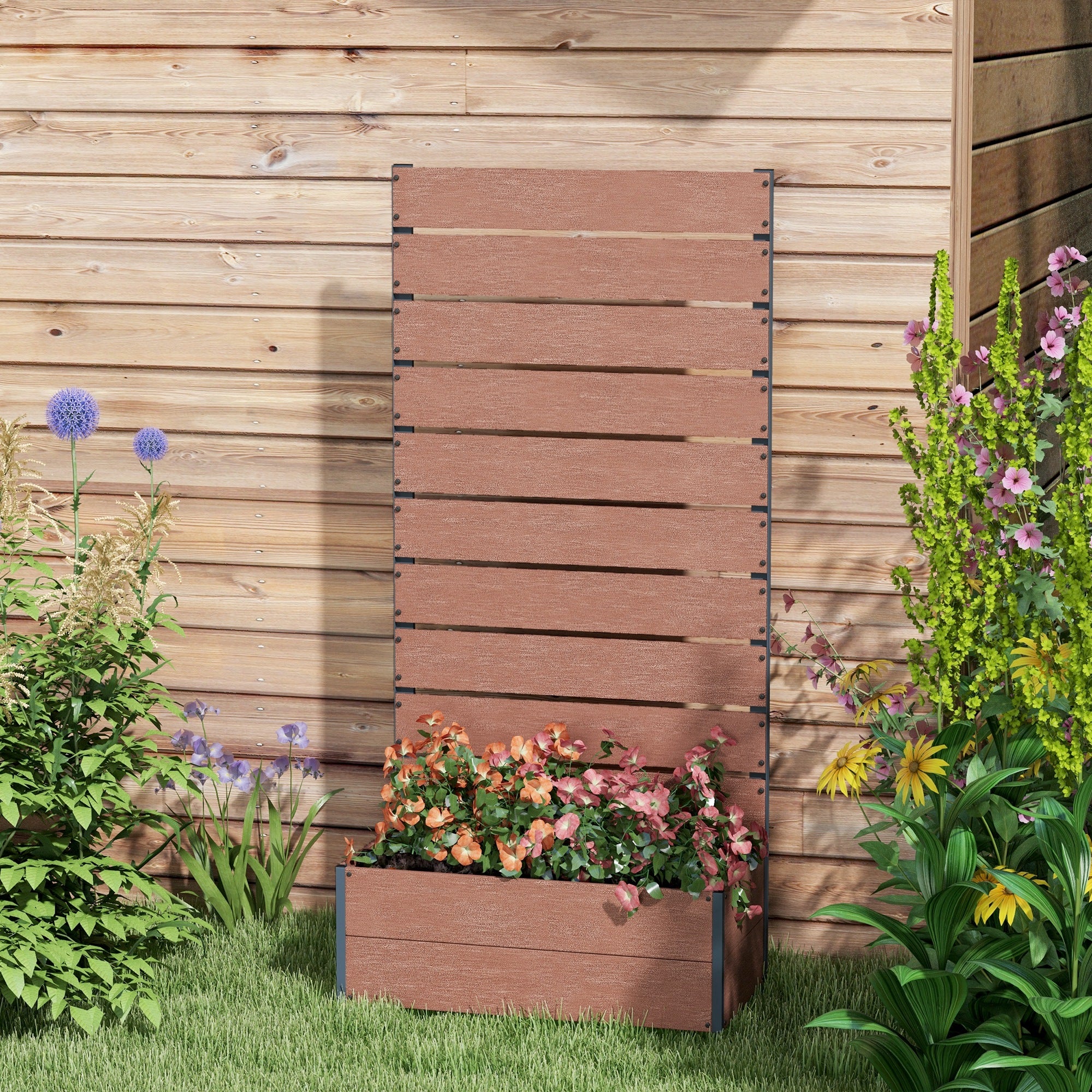 Outdoor Planter with Slatted Espalier for Climbing Plants, 72x38x150cm, Light Brown - Borgè