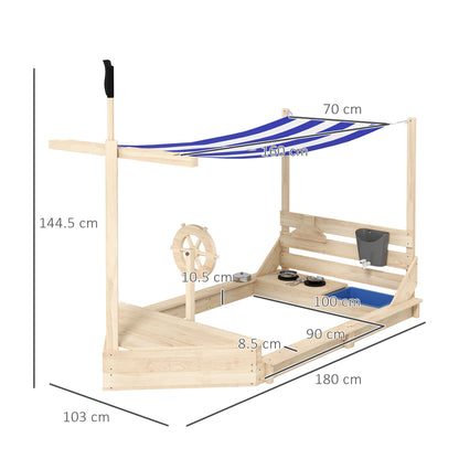 Outsunny Outusnny Sabbiera for children 3-7 years with roof and kitchen sets, fir wood, 180x103x144.5 cm - Borgè