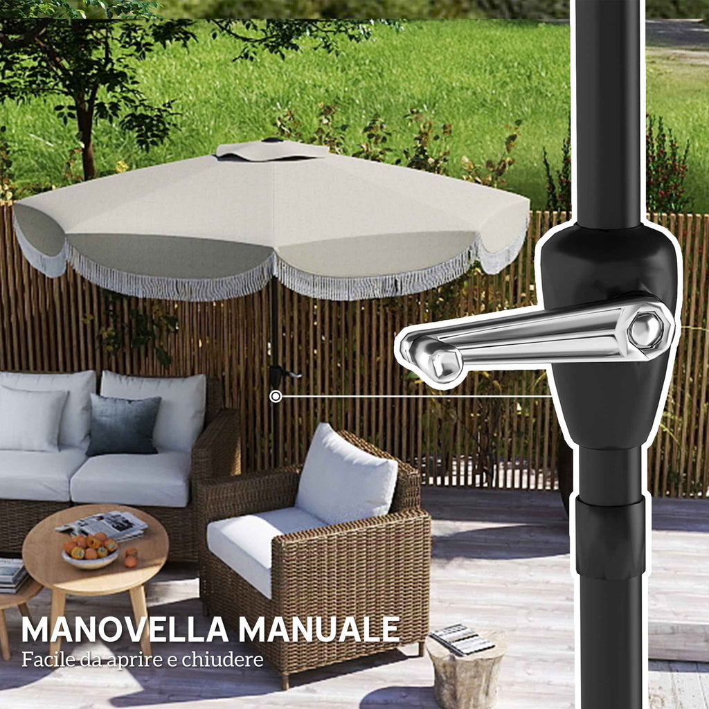 Outsunny 2.7x2.4 m Round Garden Umbrella with Crank Handle, Metal and Polyester, Light Grey