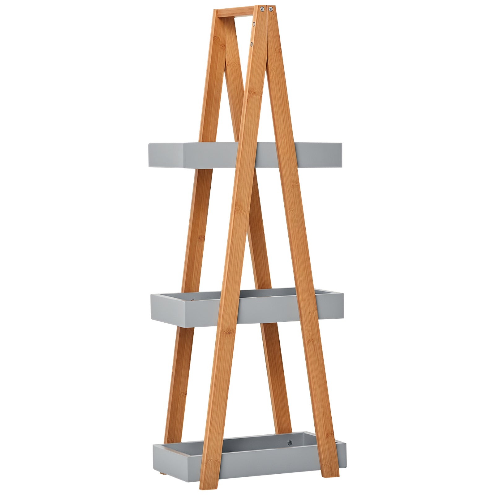 Kleankin Space-Saving Bathroom Shelf in MDF and Bamboo, Pyramid Shape with 3 Shelves, Wood and Grey Color, 30x18x81cm