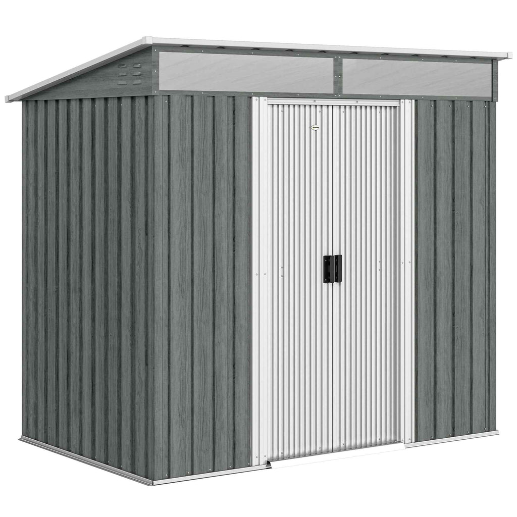 Outsunny Garden Shed with Sliding Doors and Steel Flooring, 195x122x181.5 cm, Light Grey
