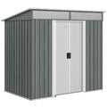 Outsunny Garden Shed with Sliding Doors and Steel Flooring, 195x122x181.5 cm, Light Grey