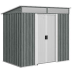 Outsunny Garden Shed with Sliding Doors and Steel Flooring, 195x122x181.5 cm, Light Grey
