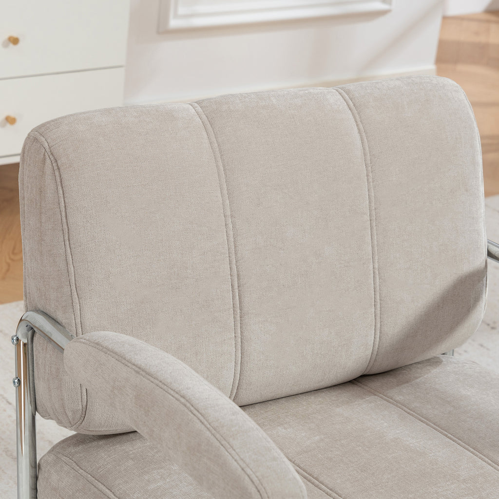 Soft Chenille Living Room Armchair and Bedroom Chair, Beige
