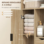 Space-Saving Slim Bathroom Cabinet with 2 Drawers, Shelves and Cabinet, 50x25x100 cm, Natural Wood