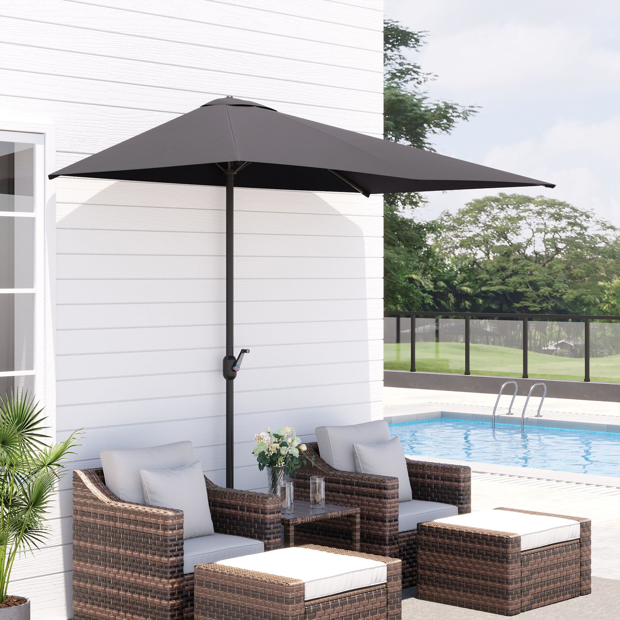 Space-saving Mezzaluna Wall Parasol with Crank Opening, Grey - Borgè