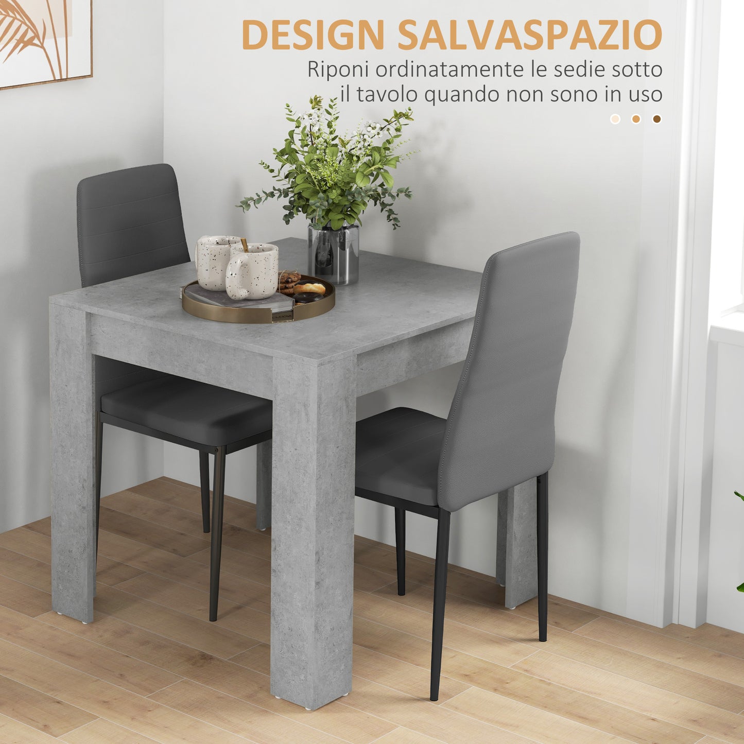 DUO - 3 Piece Dining Set with Kitchen Table 80x80x76 cm and 2 Modern Chairs 41x50x97 cm, Grey