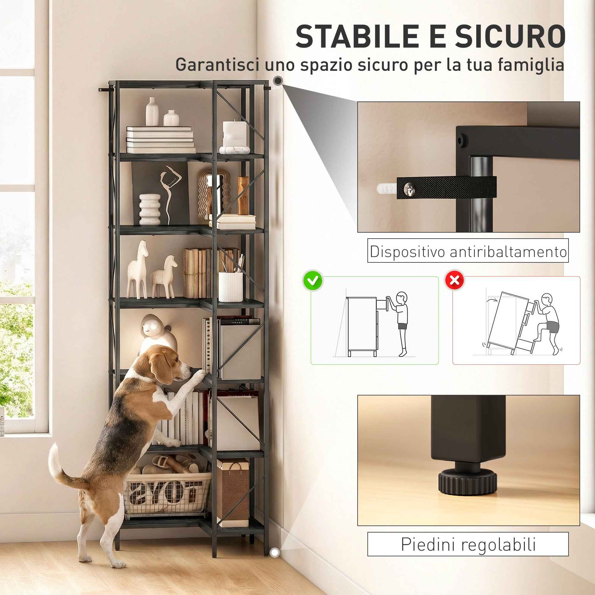 7-Tier Corner Bookcase, Industrial Shelf, Black Wood Effect