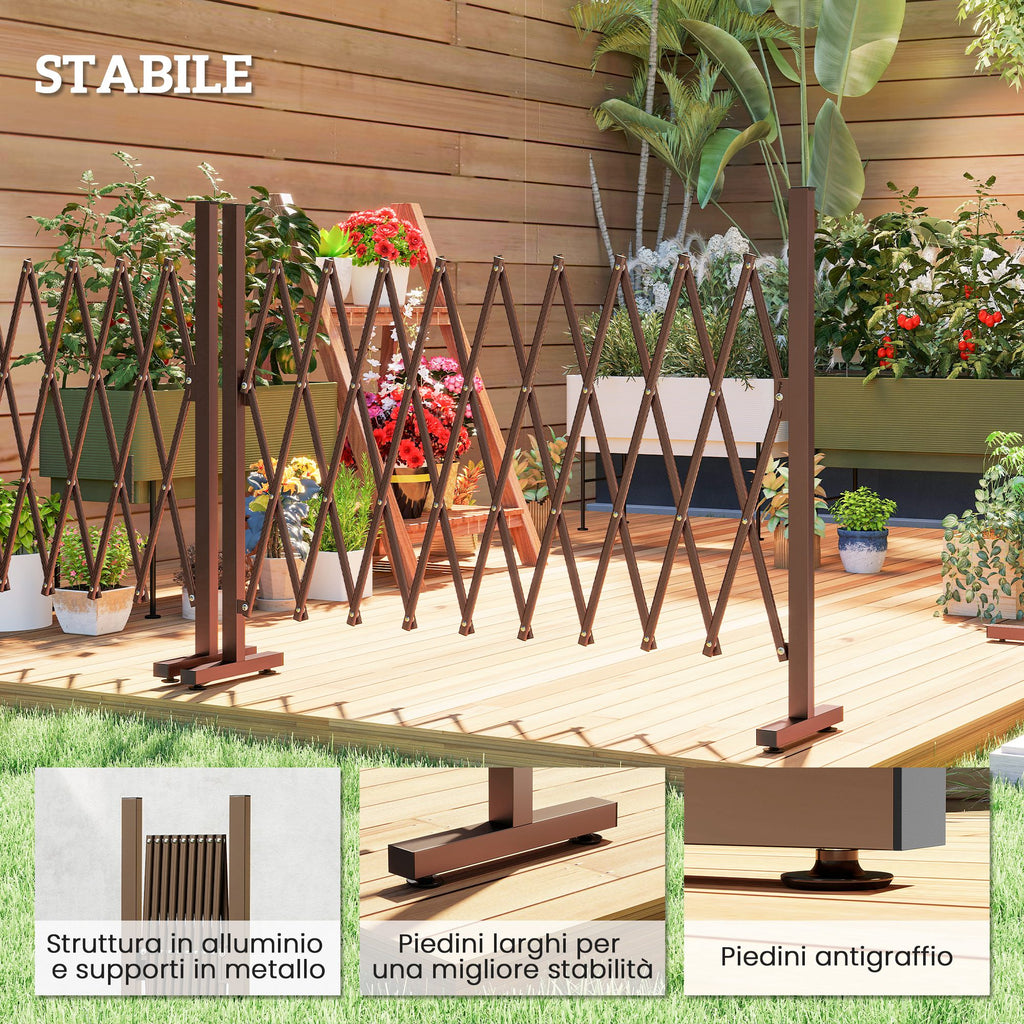 Outsunny Adjustable Width Garden Fence, Metal and Aluminum, 250x31x103.5 cm, Brown