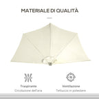 Semicircular Umbrella with Crank, 20 LED Lights and Solar Panel, 265x135x240 cm, Beige