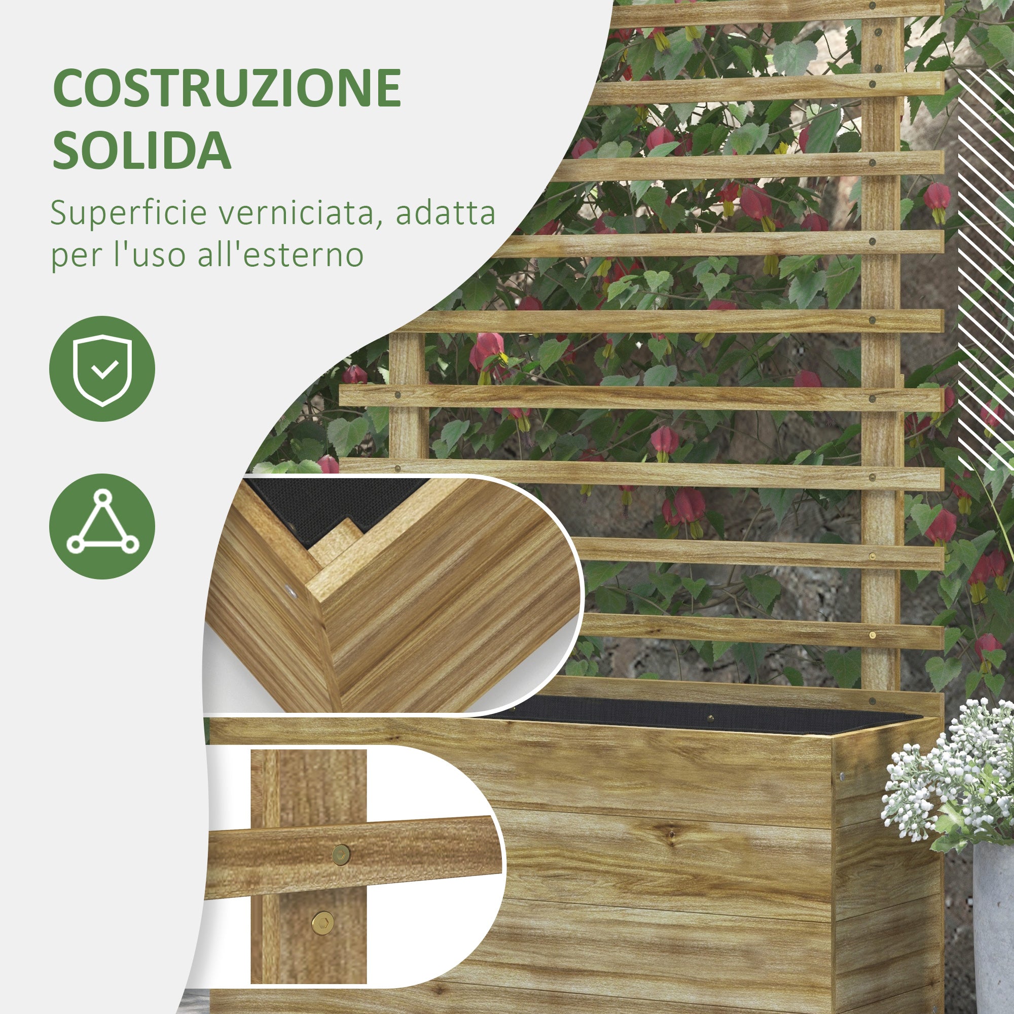 Outsunny Vertical Planter with 4 Wheels and Wooden Trellis for Climbing Plants, 76x30x155 cm, Wood Color