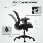 Breathable Mesh Office Chair, Height-Adjustable Reclining, 65 x 59 x 92.5-102.5 cm, Black