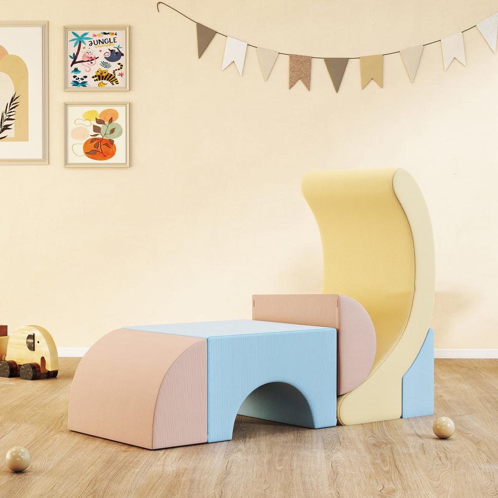 Set of 5 Soft Construction Toys for Children 1.5-8 Years, in Velvet and Sponge Effect Fabric, Multicolored