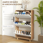 HOMCOM Space-saving 3-drawer shoe rack with adjustable shelf for 18-24 pairs of shoes, 72x24x119cm, White - Borgè