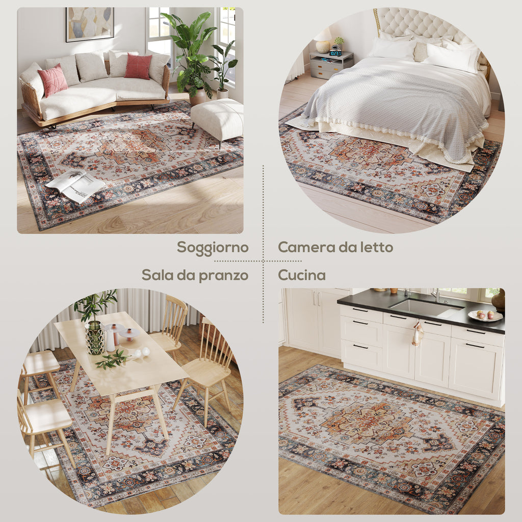 Bohemian Rug Non-Slip and Washable Short Pile for Living Room and Bedroom, 230x160 cm, Brown