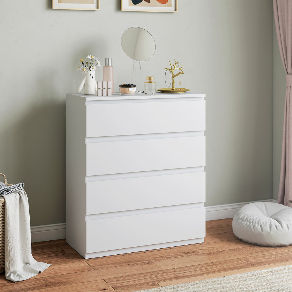 HOMCOM Modern 4-Drawer Chest of Drawers Without Handles for Bedroom and Living Room, 80x39x95 cm, White