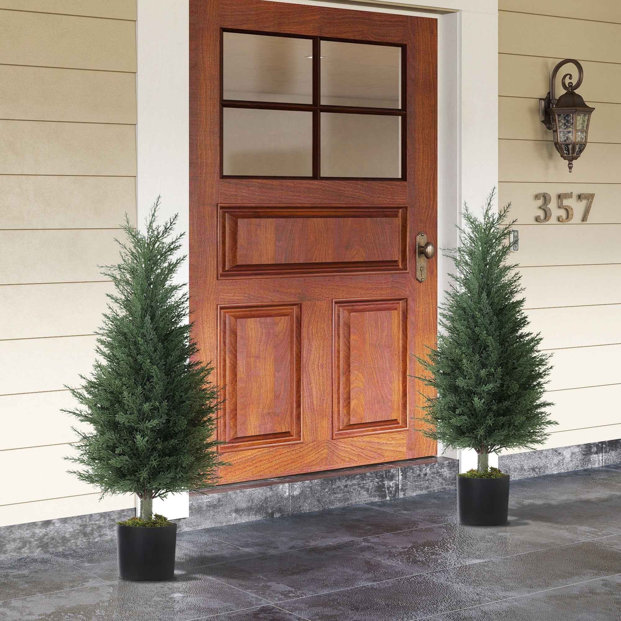 Outsunny Set of 2 Artificial Cypress Trees, UV-Resistant, Ø40x90 cm, Green