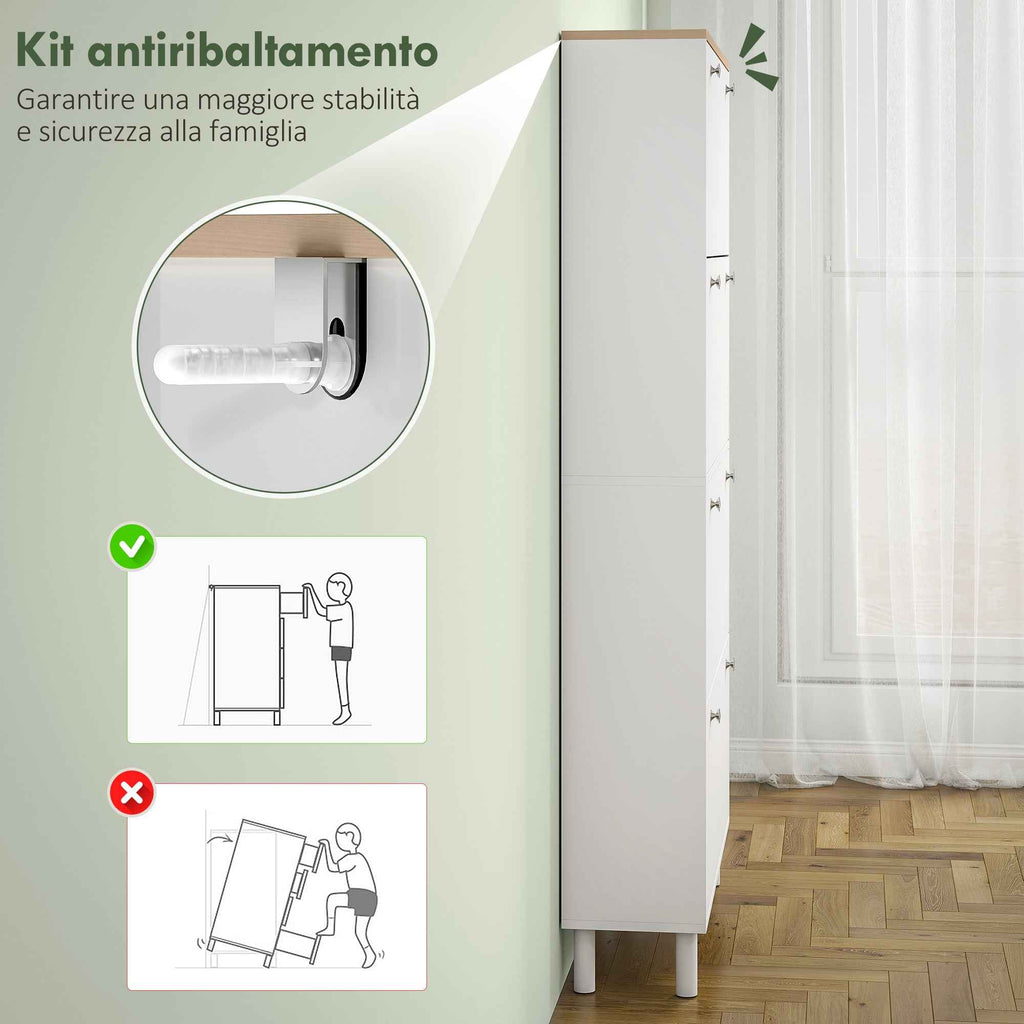 HOMCOM Slim Shoe Rack with 4 Folding Drawers and Adjustable Shelves for 24-32 Shoes, 80x23.5x157 cm, White