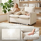 2-Seater Sofa with Breathable Leather Effect Fabric, Thick Padding, 2 Cushions, Armrests, for Living Room, Cream