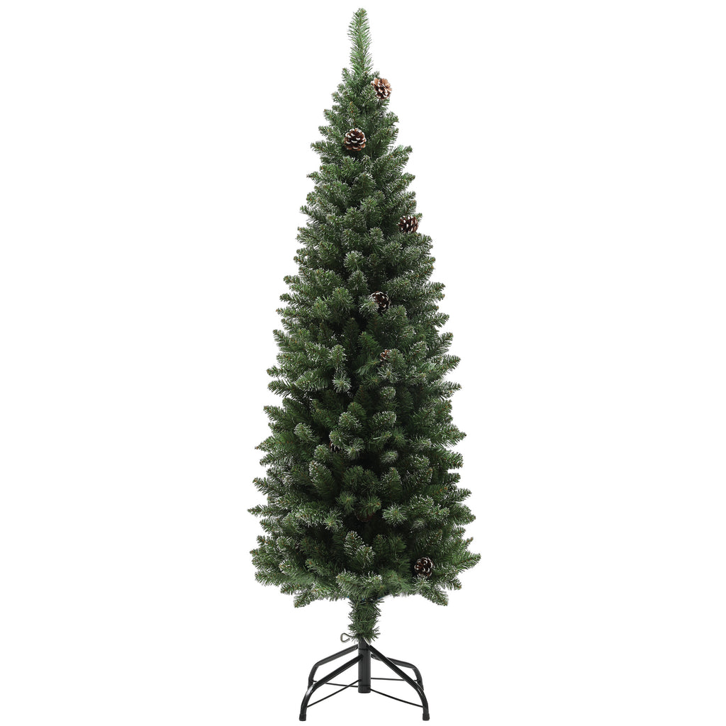 150cm Tall Snow-Covered Christmas Tree with 395 Branches, Pine Cones and Steel Base
