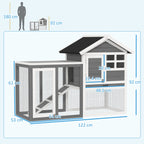 Rabbit Cage, Guinea Pigs and Rodents, Outdoor Rabbit Hutch in Fir Wood with House, Tray and Ramp, 122x62. 6x92 cm, Grey and White - Borge' Group Limited
