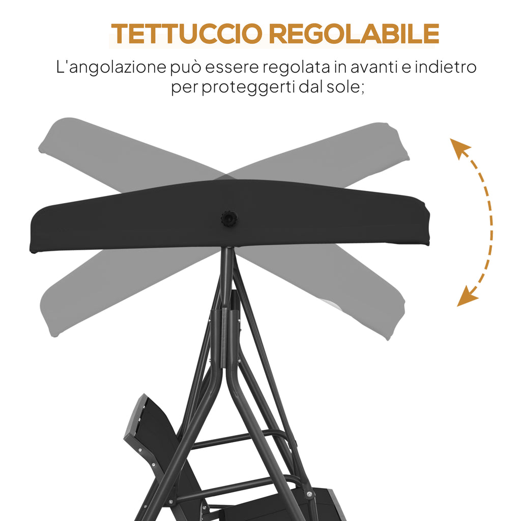 Outsunny 3-Seater Garden Swing with Canopy, Breathable Seat, and Steel Frame, Black