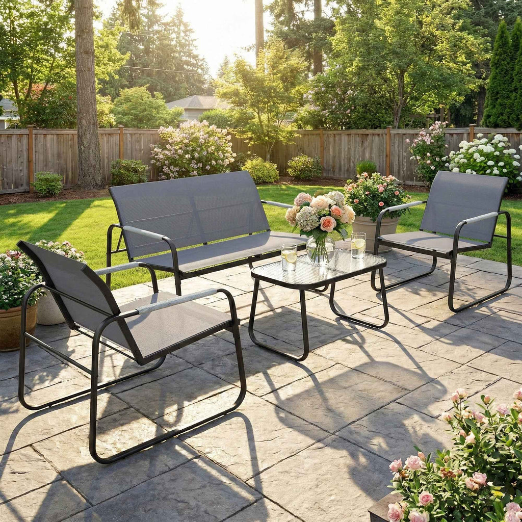 Outsunny 4-Piece Garden Set with 2-Seater Sofa, 2 Chairs and Coffee Table, Grey Metal Frame