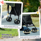 Dog Stroller with 2 Mesh Windows, in Steel and Oxford Fabric, 76x44x103 cm, Black and Dark Green