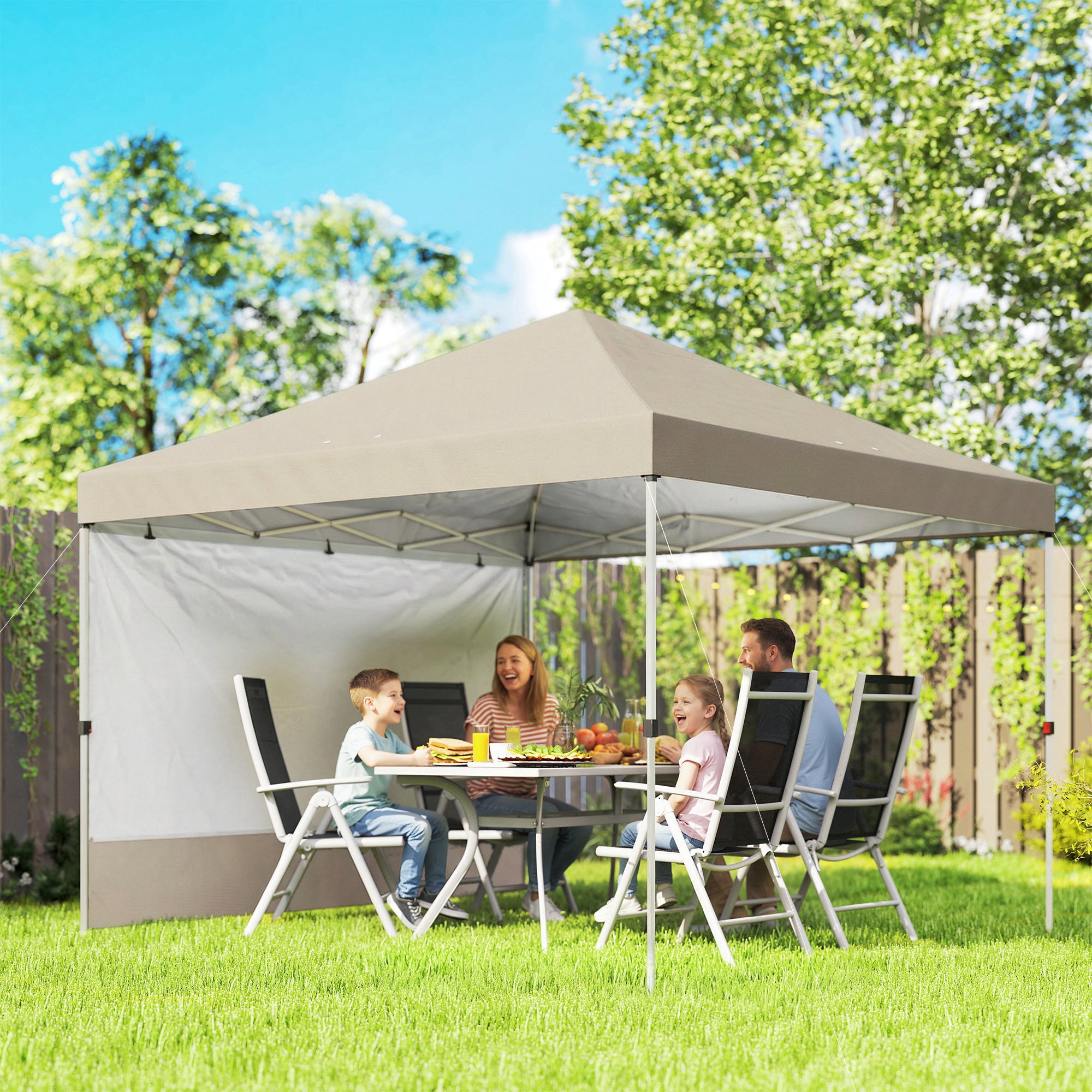 Outsunny 3x3m Pop-Up Folding Gazebo with Side Wall, Metal and Oxford Fabric, Beige