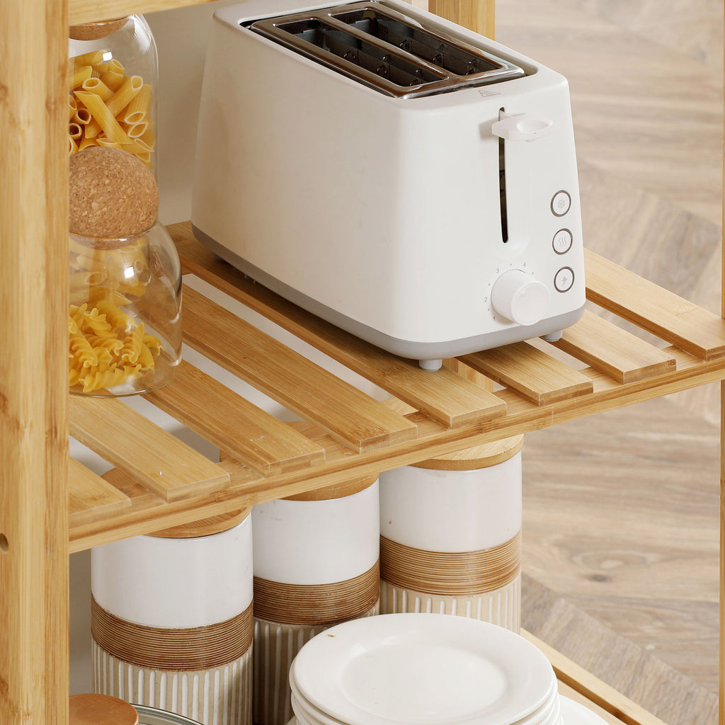 HOMCOM Bamboo Kitchen Cart with Stainless Steel Top, Drawer and Slatted Shelves, Wood