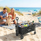 Outsunny 66L Folding Garden Cart with Adjustable Handle and Cup Holder, Black