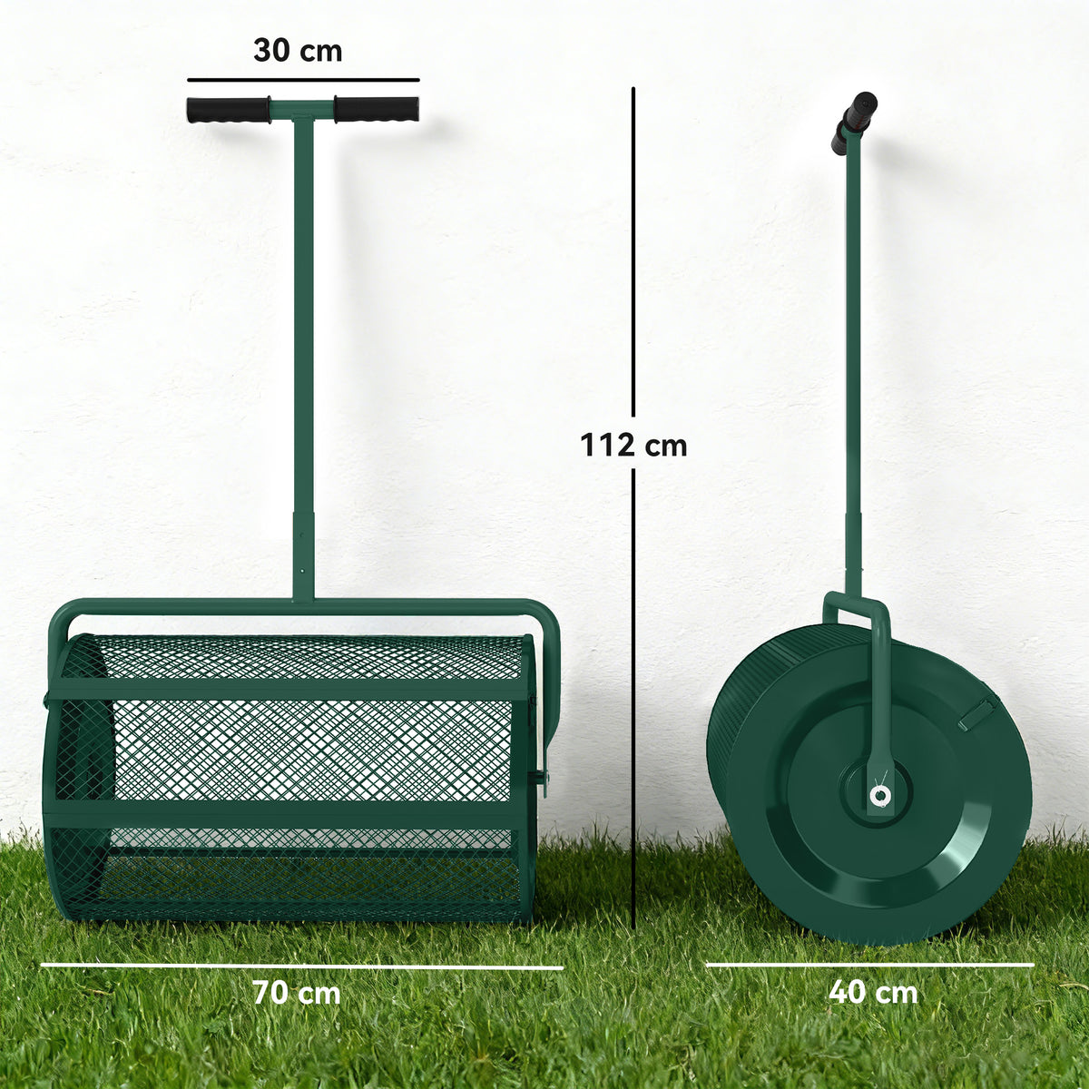 Outsunny 75L Metal Fertilizer Spreader with Adjustable T-Handle and Padded Handle, 70x40x112 cm, Green