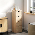 Space-Saving Bathroom Cabinet with 4 Drawers and Carved Handles in Nordic Style, 29x29x83 cm, Natural Wood