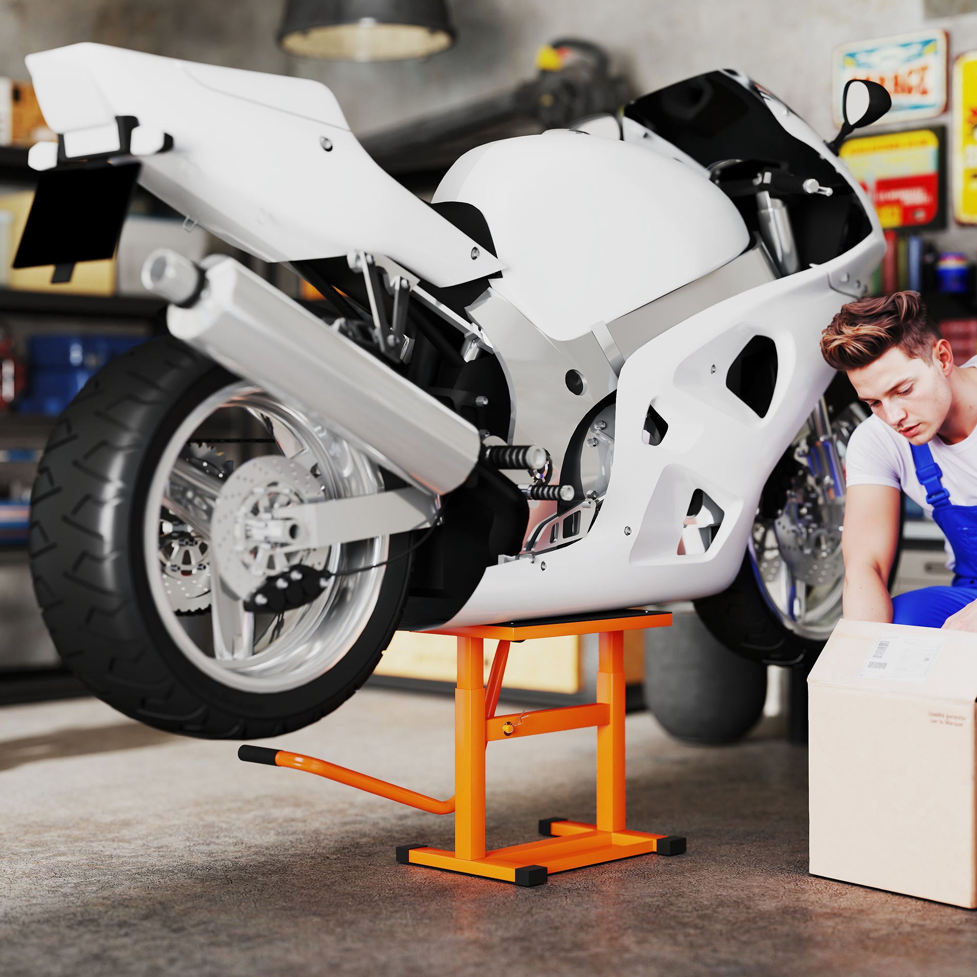 Motorcycle Stand Max 150 kg in Metal with Rubber Surface and Crank, 48x34x43 cm, Orange