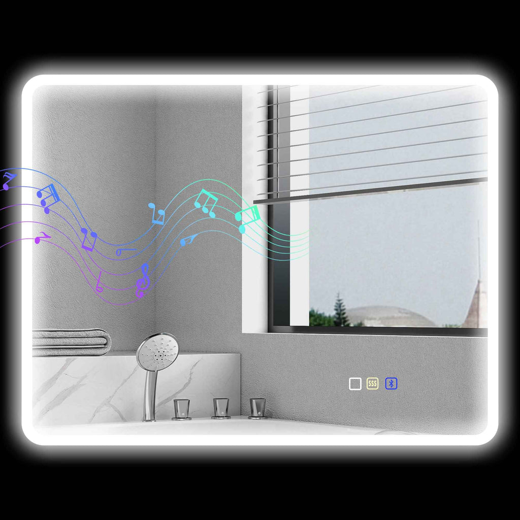 HOMCOM Bluetooth LED Bathroom Mirror, Touch Switch, Adjustable Light, 3 Colors, Anti-Fog, 70 x 90 cm, Silver