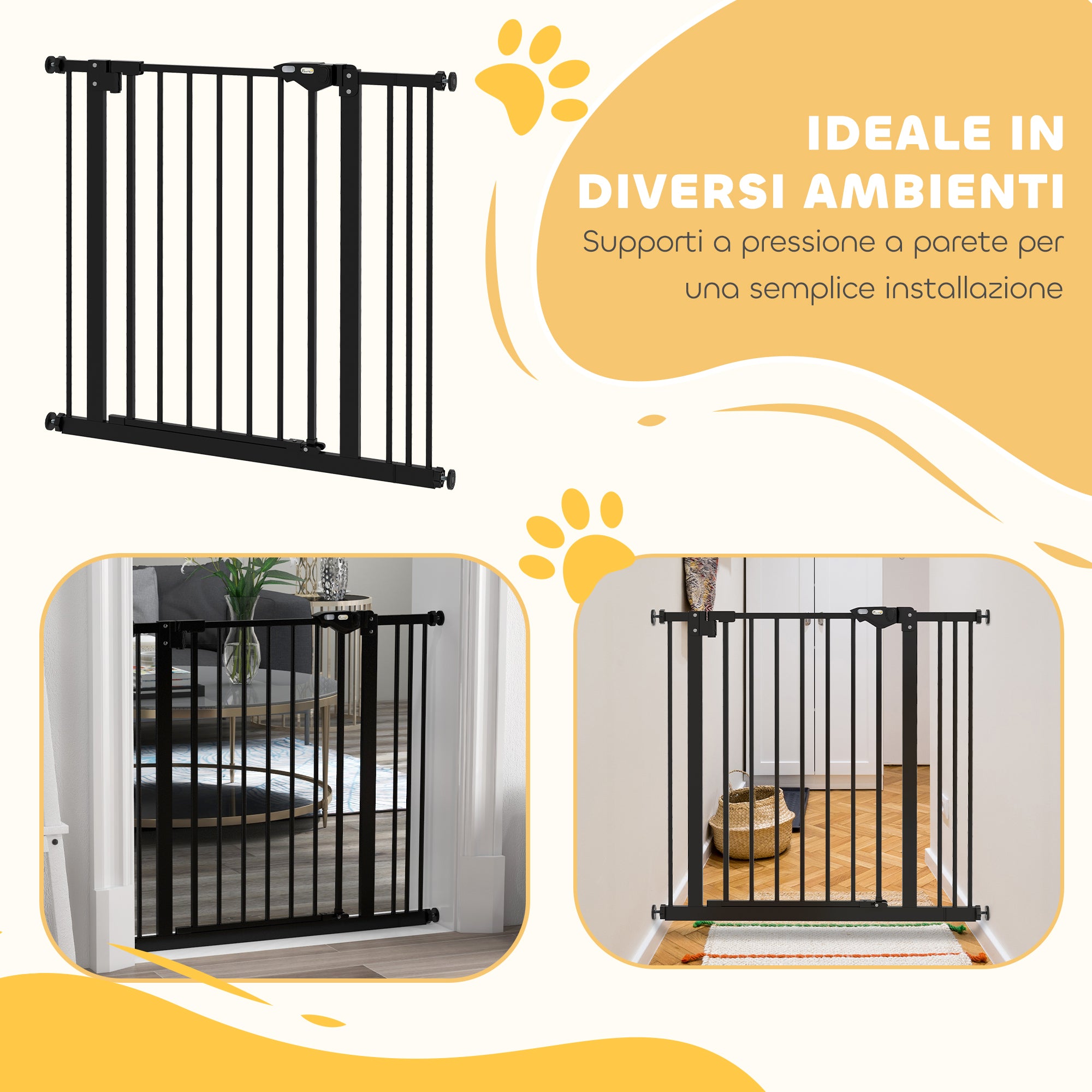 Dog Gate with 2 Extensions with Adjustable Width up to 100 cm and Automatic Closing, Black