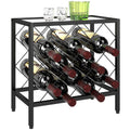 Wine Bottle Rack for 10 Bottles in Black Steel with Tempered Glass Shelf, 41x22x41 cm