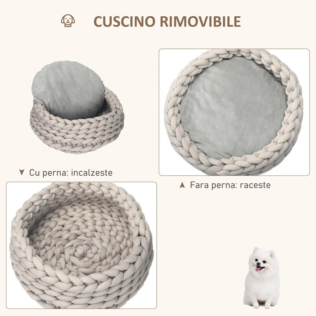 COZZY | Round Raised Washable Dog and Cat Bed in PP Cotton, Padded Cushion, Φ50x19cm, Grey - Borge' Group Limited