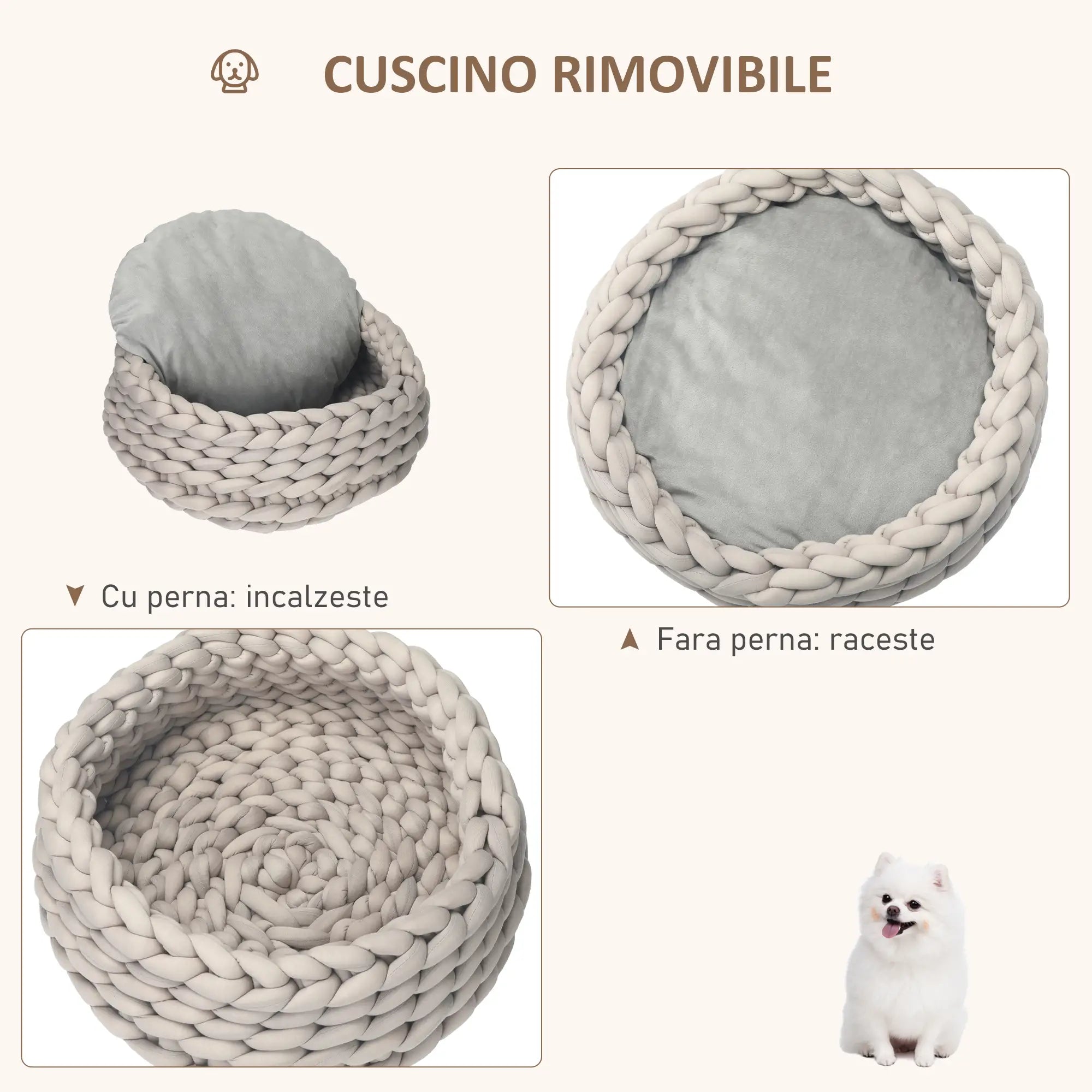 COZZY | Round Raised Washable Dog and Cat Bed in PP Cotton, Padded Cushion, Φ50x19cm, Grey - Borge' Group Limited