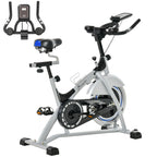Professional Indoor Exercise Bike with LCD Monitor and 15kg Flywheel, Adjustable Saddle and Handlebar, 124x50x105-111cm, Silver Black