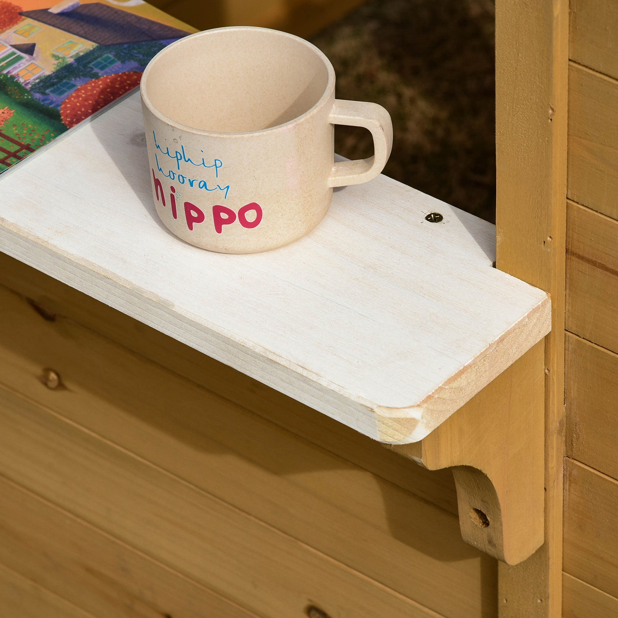 Wooden Children's Playhouse with Windows, Fence and Bench, 205x119x140 cm, Natural Wood