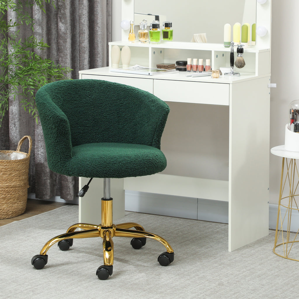 Vinsetto Teddy Velvet Swivel Office Chair, Steel Frame, Adjustable Height, 120kg Load Capacity, Dark Green