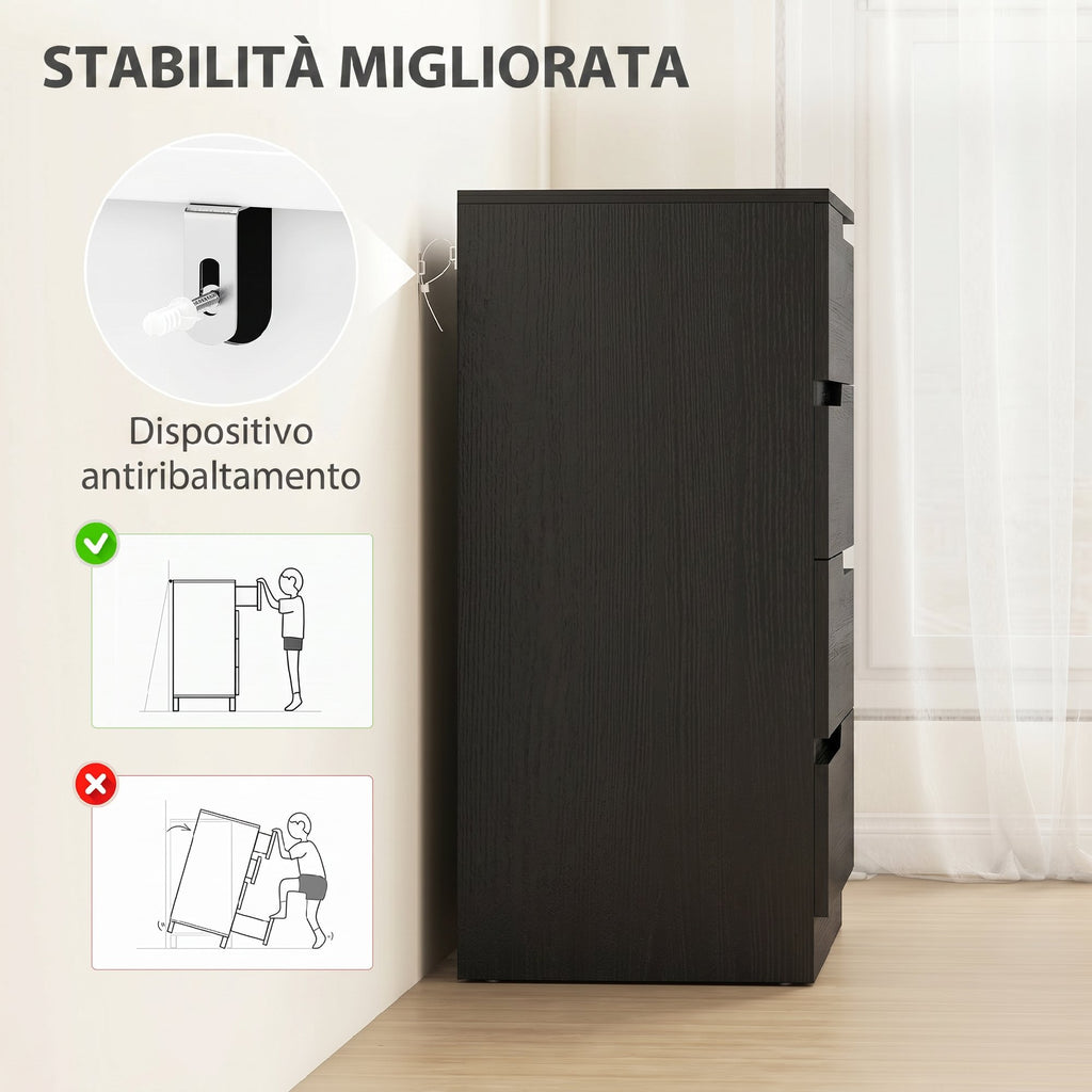 HOMCOM Modern and Minimalist 4-Drawer Wooden Chest of Drawers, 60x40x85 cm, Glossy Black