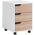 HOMCOM MDF Chest of Drawers with 3 Drawers and Wheels for Office or Study, White and Wood, 40x50x57.5cm
