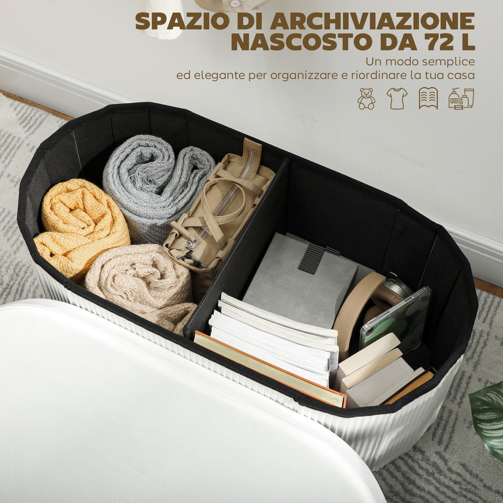 HOMCOM Foldable Storage Ottoman with 72L Compartment and Velvet Upholstery, 76x38x35 cm, Cream