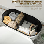 HOMCOM Foldable Storage Ottoman with 72L Compartment and Velvet Upholstery, 76x38x35 cm, Cream