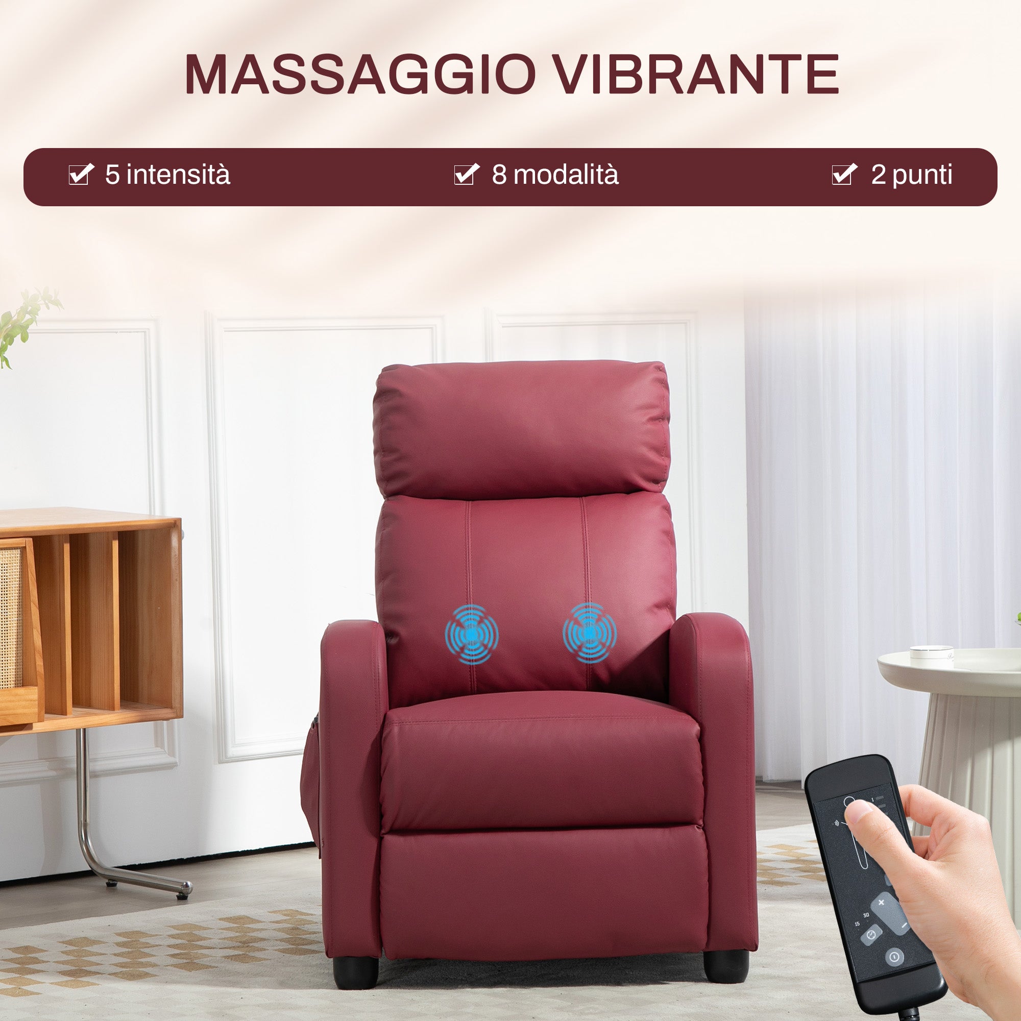 Massage Relax Chair with Remote Control and 8 Programs, Reclining and Footrest, Red