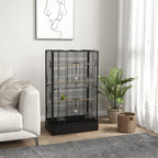 Bird Cage with Removable Tray and Perches, Parrot Aviary, 61x36.5x98cm, Black