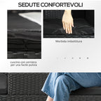 2-Seater Outdoor Sofa with Coffee Table, in Steel and PE Rattan, 137x59x82 cm, Black - Borgè