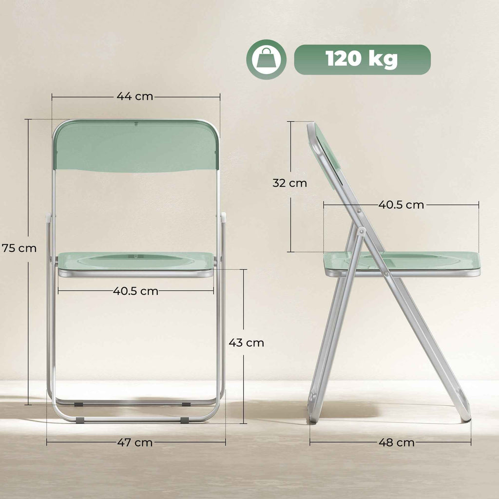 HOMCOM Set of 4 Clear Acrylic Folding Chairs, Green